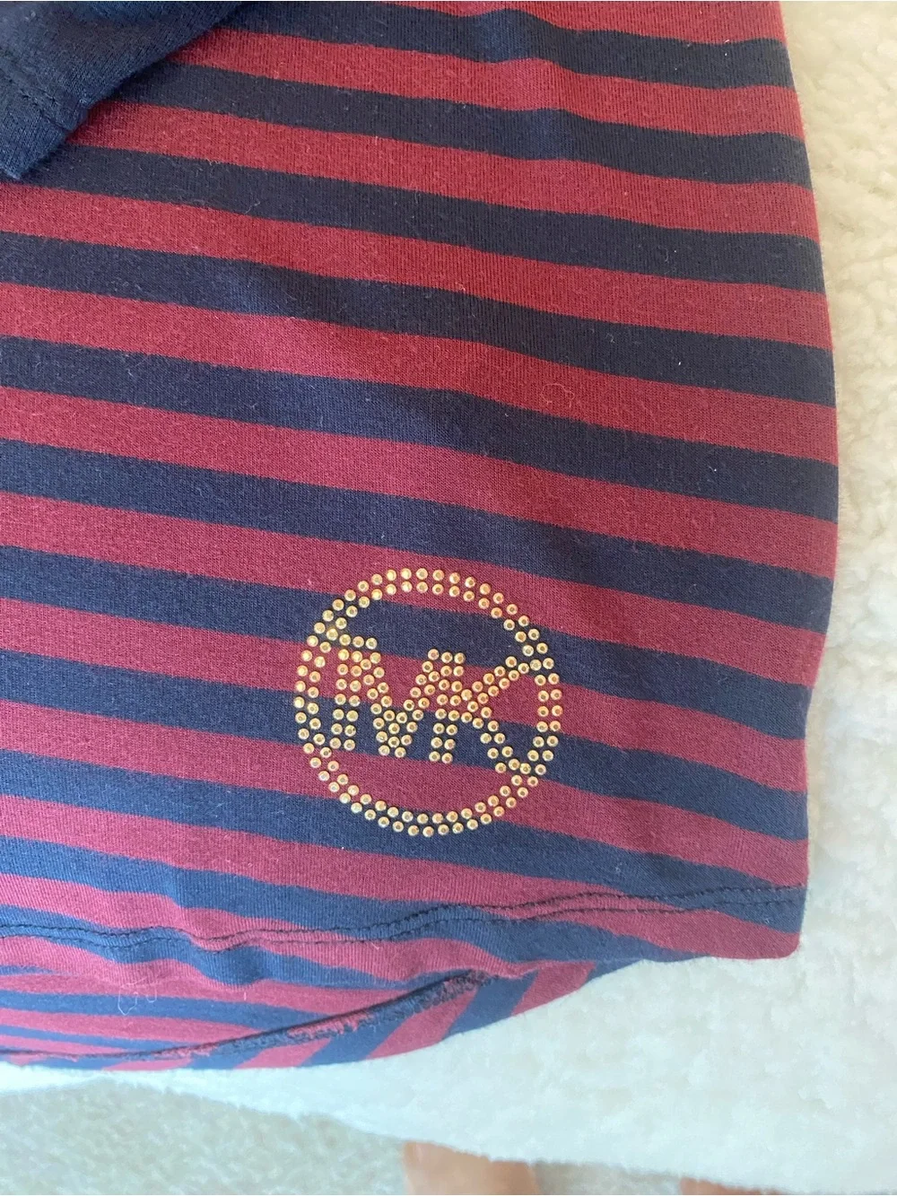 Michael Kors Navy and Burgundy Striped Long-Sleeve Tee